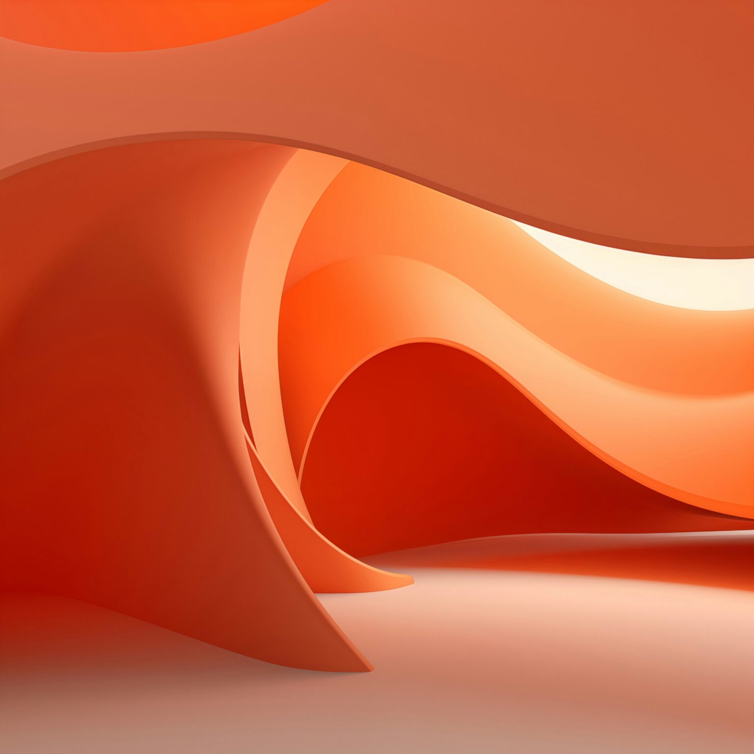Abstracte 3D-compositie van gebogen vormen in oranje en rood