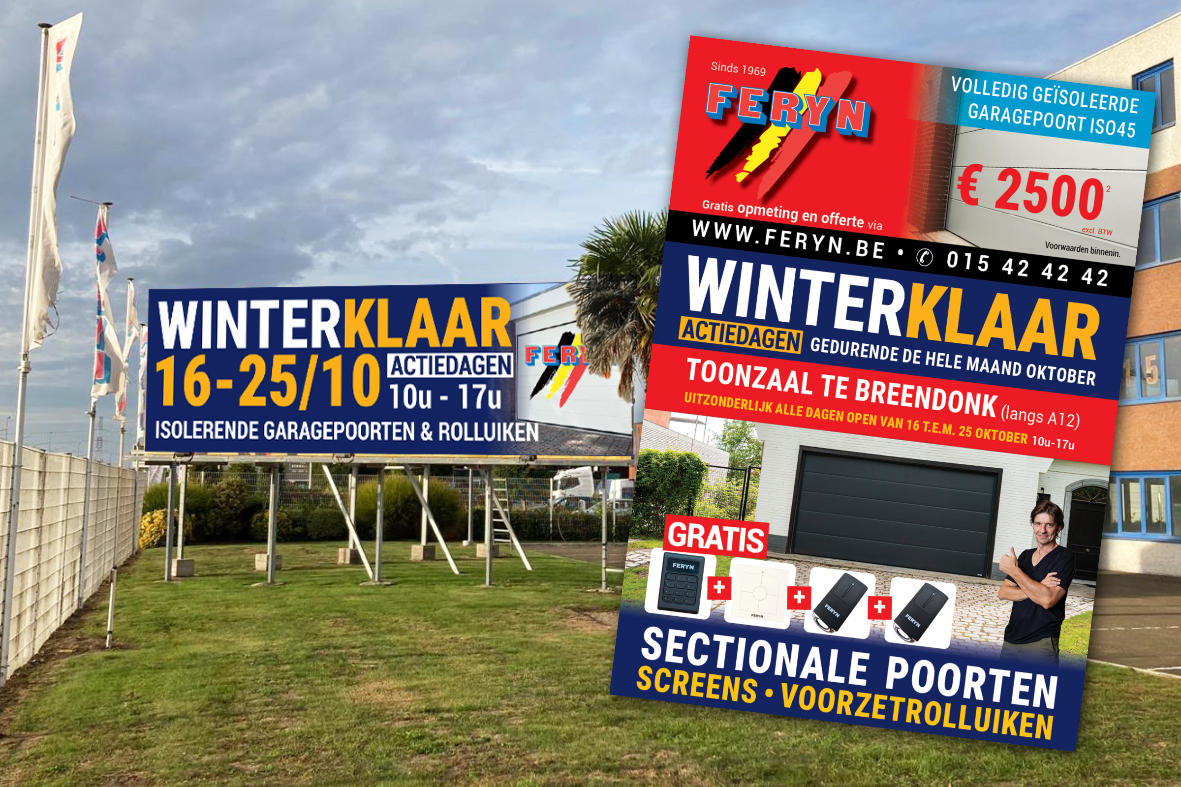 Spandoeken van de Winterklaar Actiedagen aan de toonzaal van Feryn in Breendonk